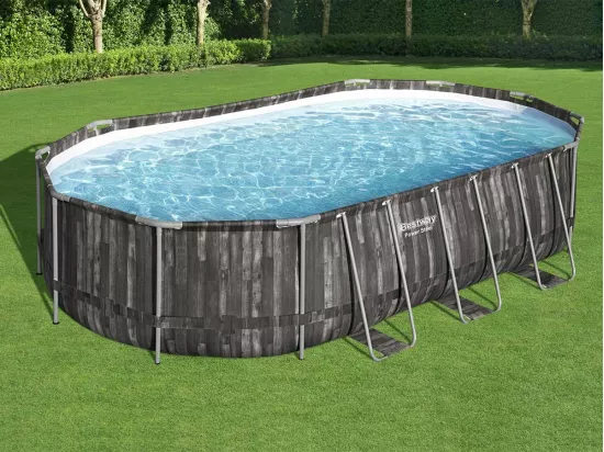 Piscine tubulaire Power Steel décor bois ovale 6,10 x 3,66 x 1,22 m - Bestway