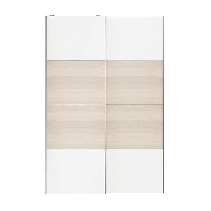 Portes de placard coulissantes 2 vantaux panneaux blancs et effet chêne GoodHome Atomia H. 225 x L. 150 x ép. 5,5 cm