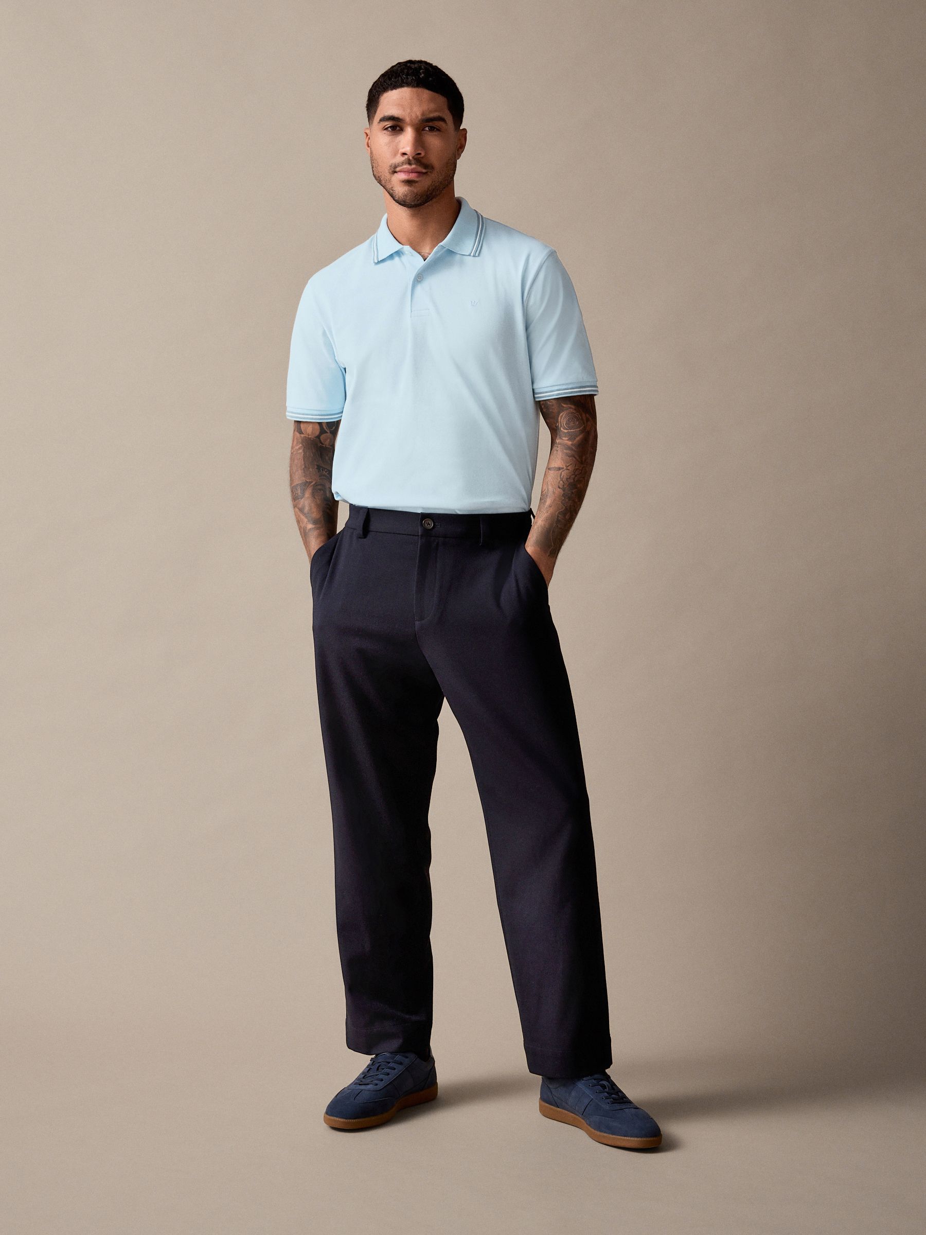 Lichtblauwe ottoman - Regular fit poloshirt met korte mouwen en contrasterende randen