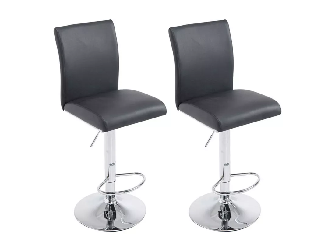 Lot de 2 Tabouret de bar - Similicuir & Noir - Noir - Köln
