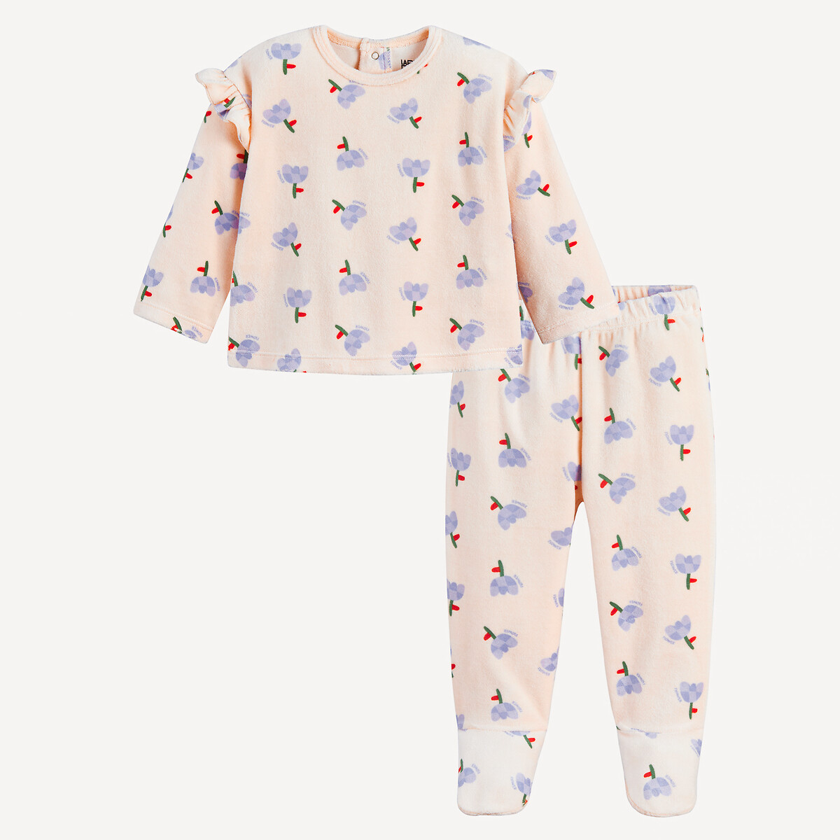 COLEÇÃO LA REDOUTE<br>Pijama de veludo de duas peças, estampa floral