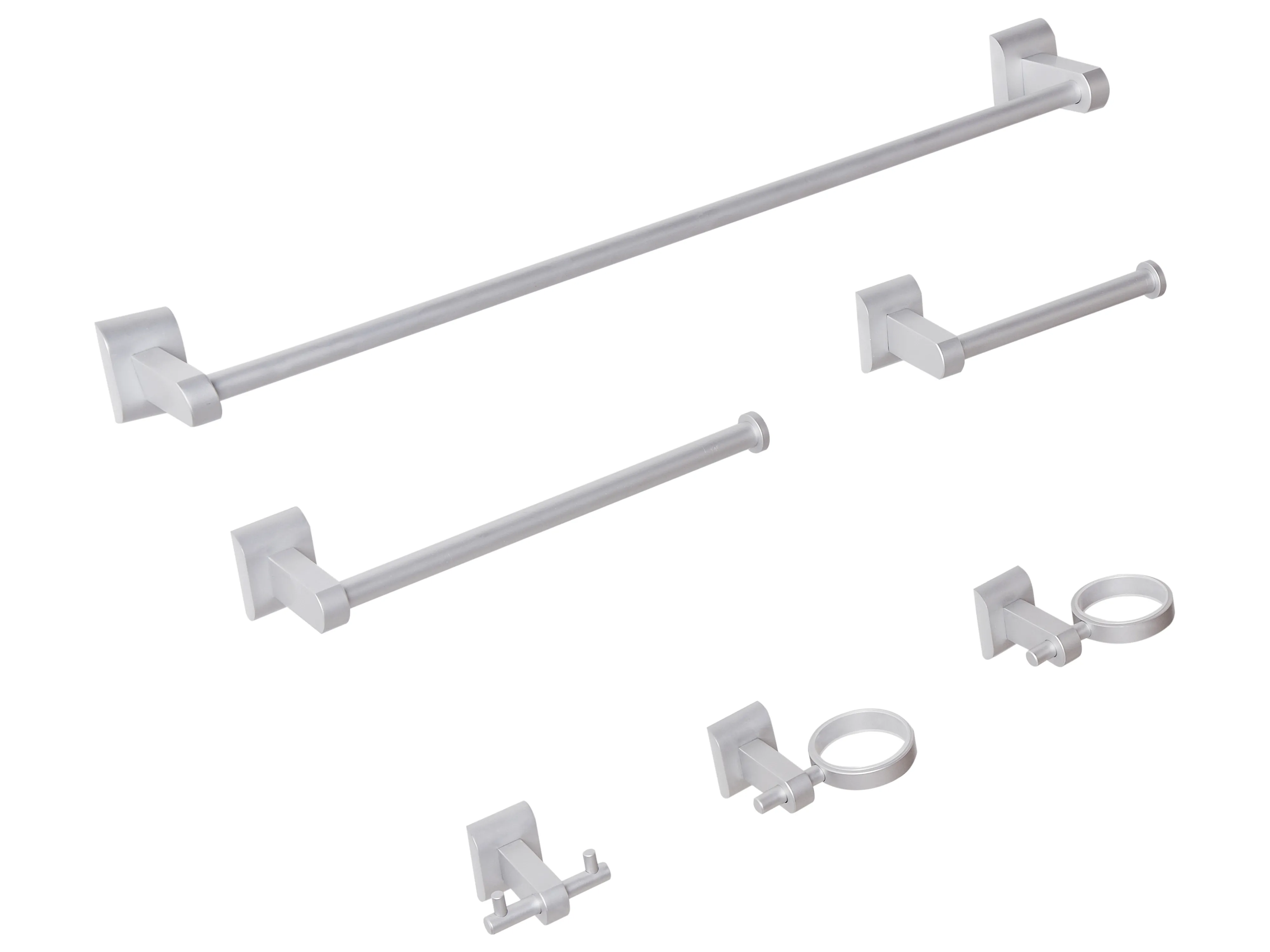 6-delige badkamer hardware set TALARA met handdoekstangen en -haken Zilver