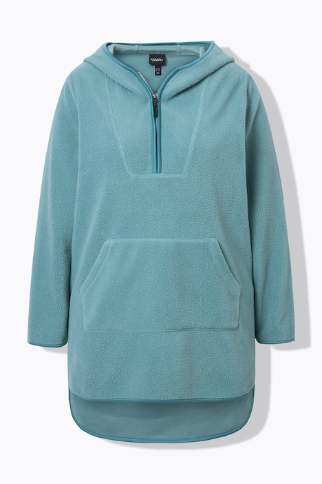 Long-Teddy-Fleecepullover, Kapuze, Zipper, Langarm