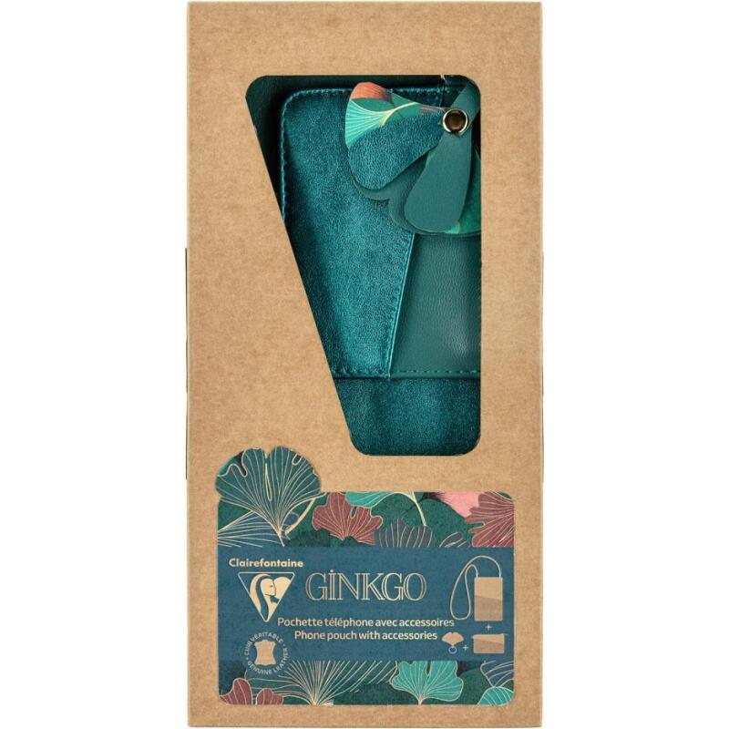 Ginkgo, Pochette téléphone & accessoires en cuir (Petite sacoche pour téléphone 10,5x16,5 cm + porte-cartes 7,5x10,5 cm + porte-clés 7x6 ,5 cm)