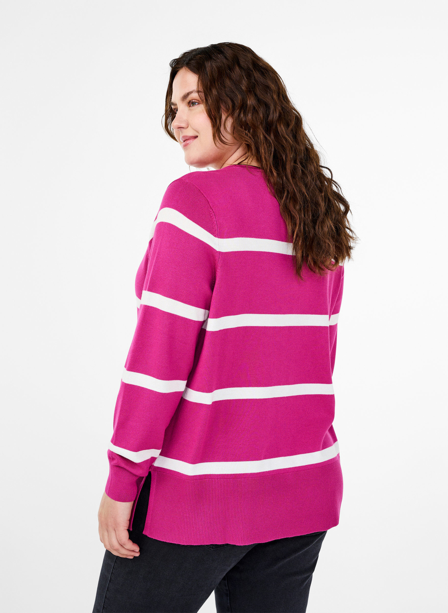 Strikket viskosebluse med striber