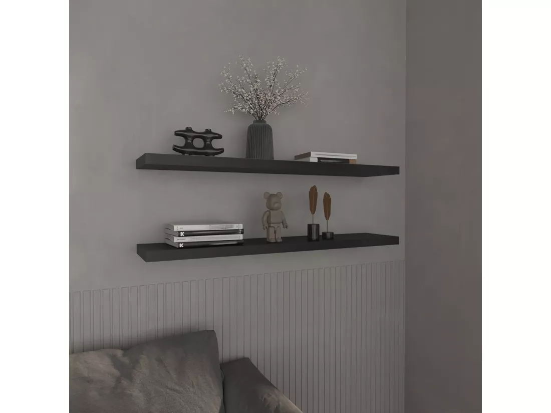 Etagère flottante noire en mélamine avec 2 étagères, 3.8 cm X 120 cm X 25 cm