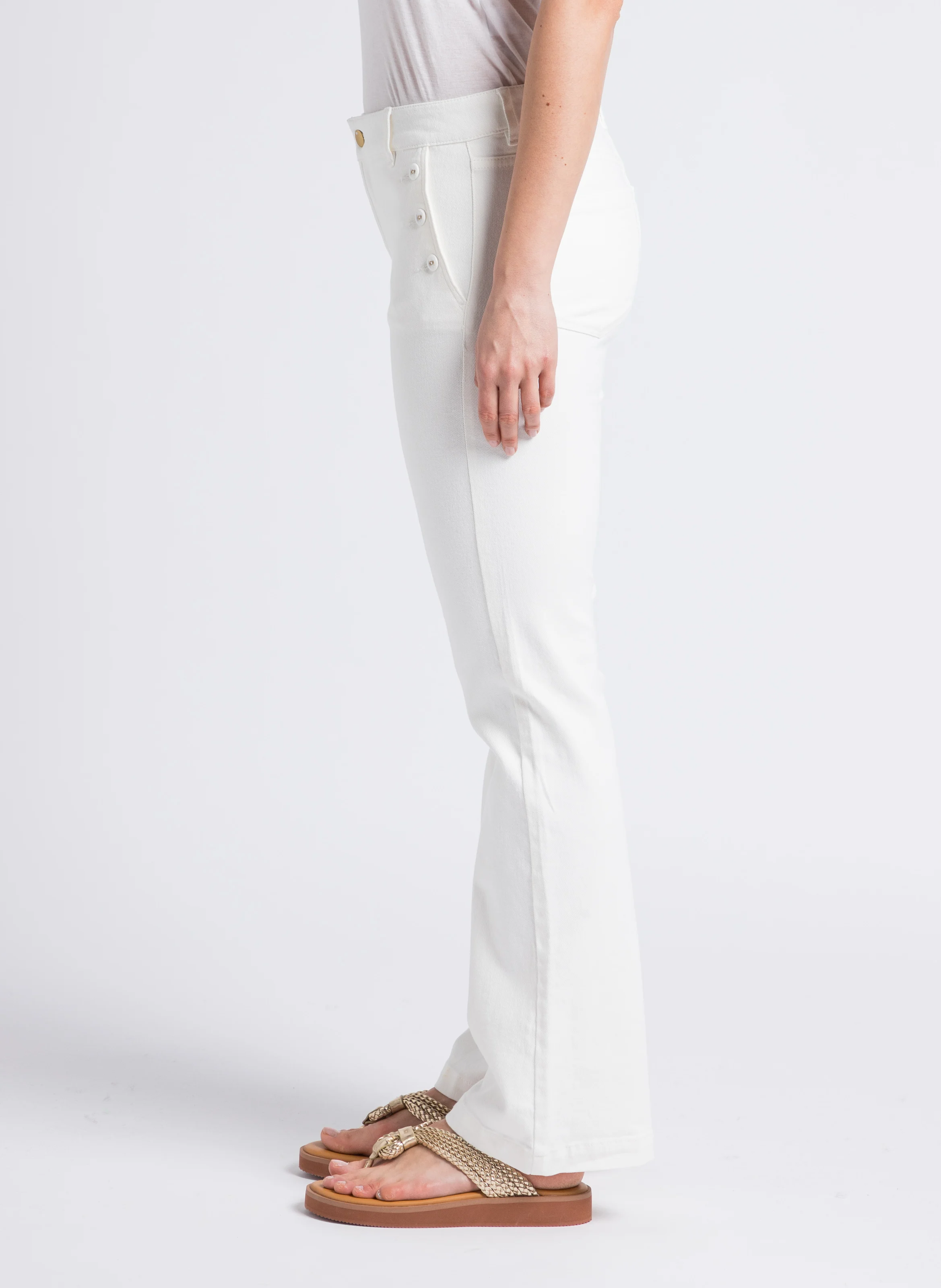Jean flare avec ourlets en coton | Blanc