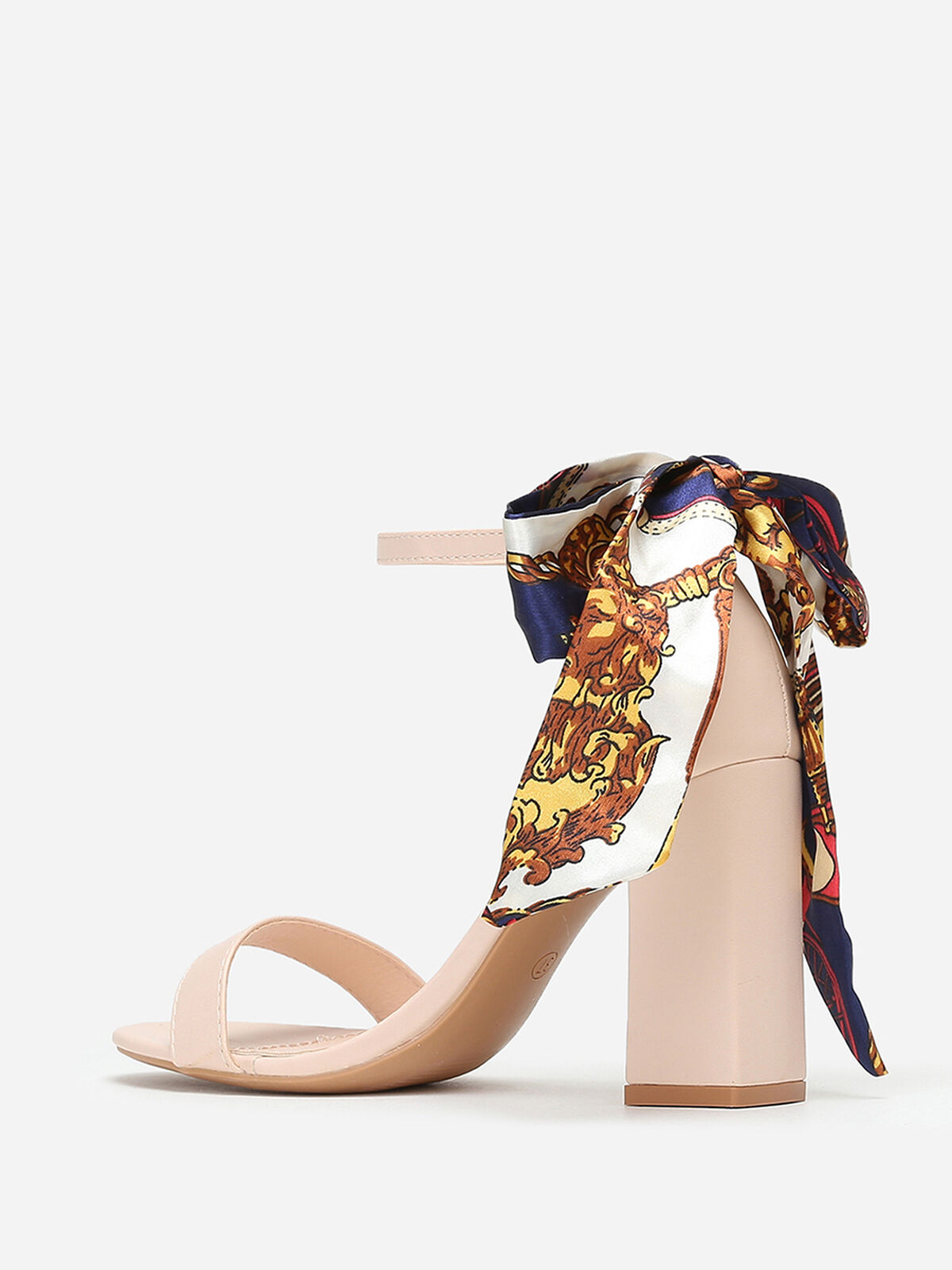 Sandales à foulard satiné imprimé- Beige