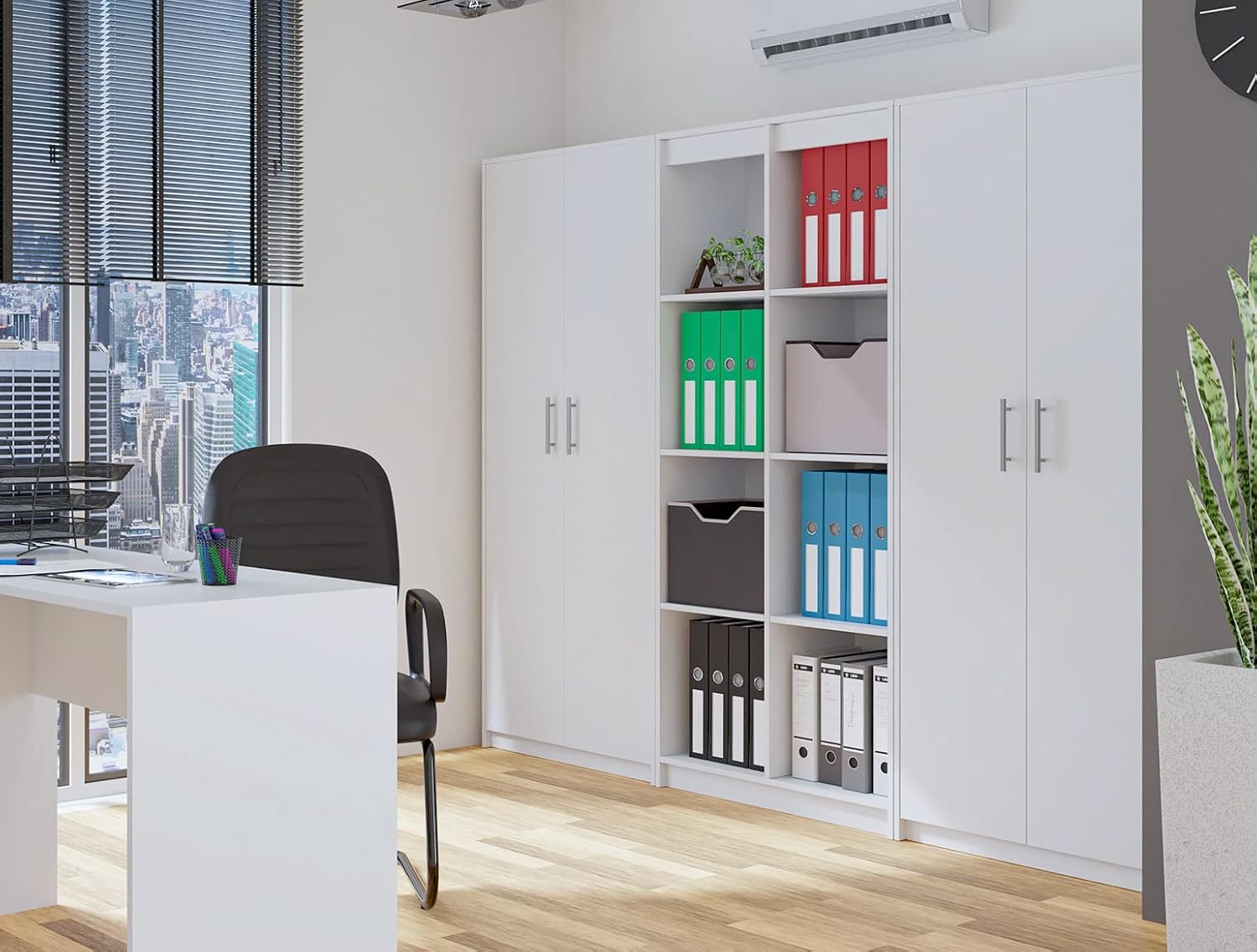 Home Collective Schrank Mehrzweckschrank weiß 74cm Breite 180cm Höhe mit sechs Einlegeböden und Extra-Fach, Aktenschrank Haushaltsschrank Organizer aus MDF Holz