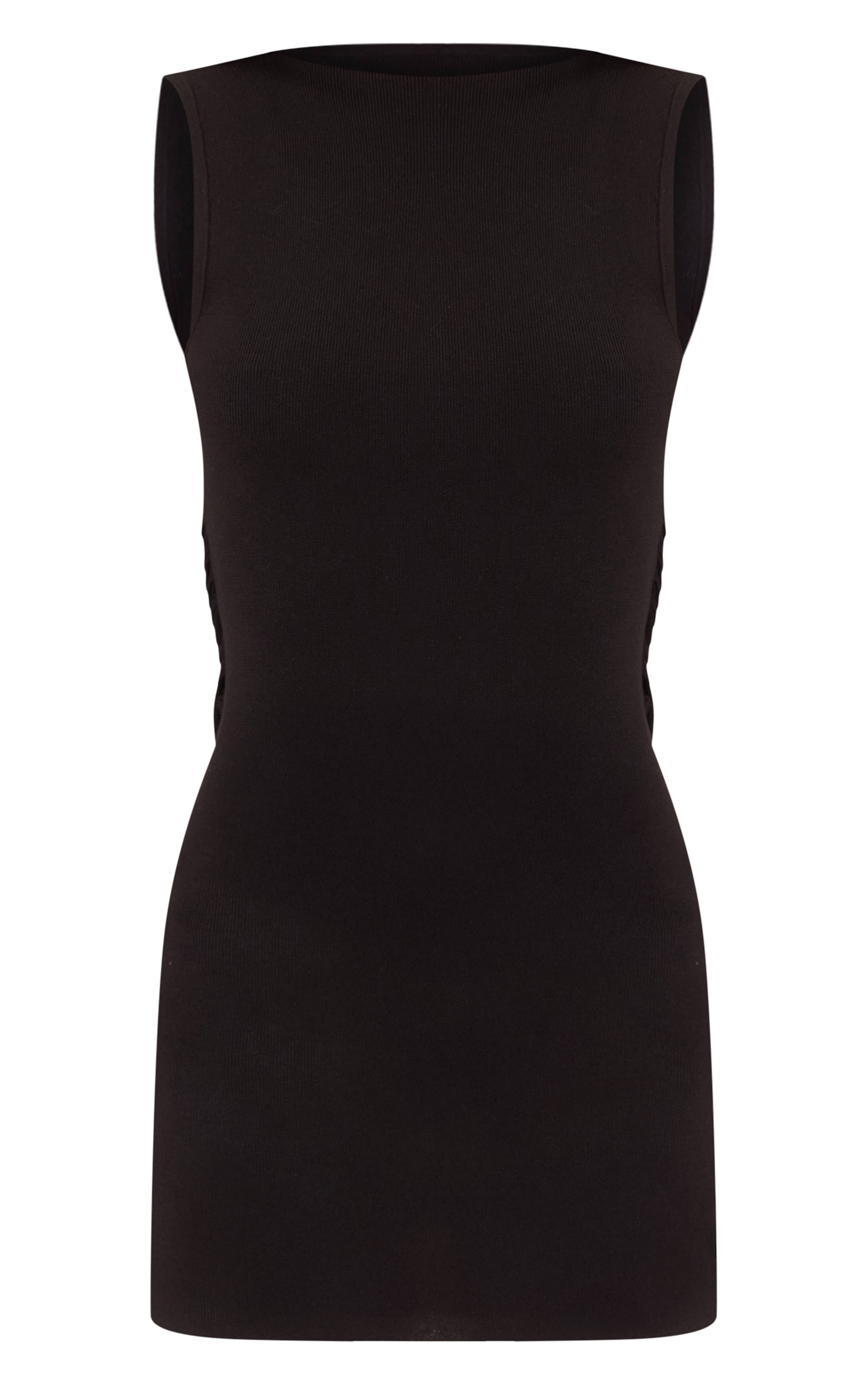 Noir Robe Mini En Maille Transparente À Col Bateau Avec Dos Nu
