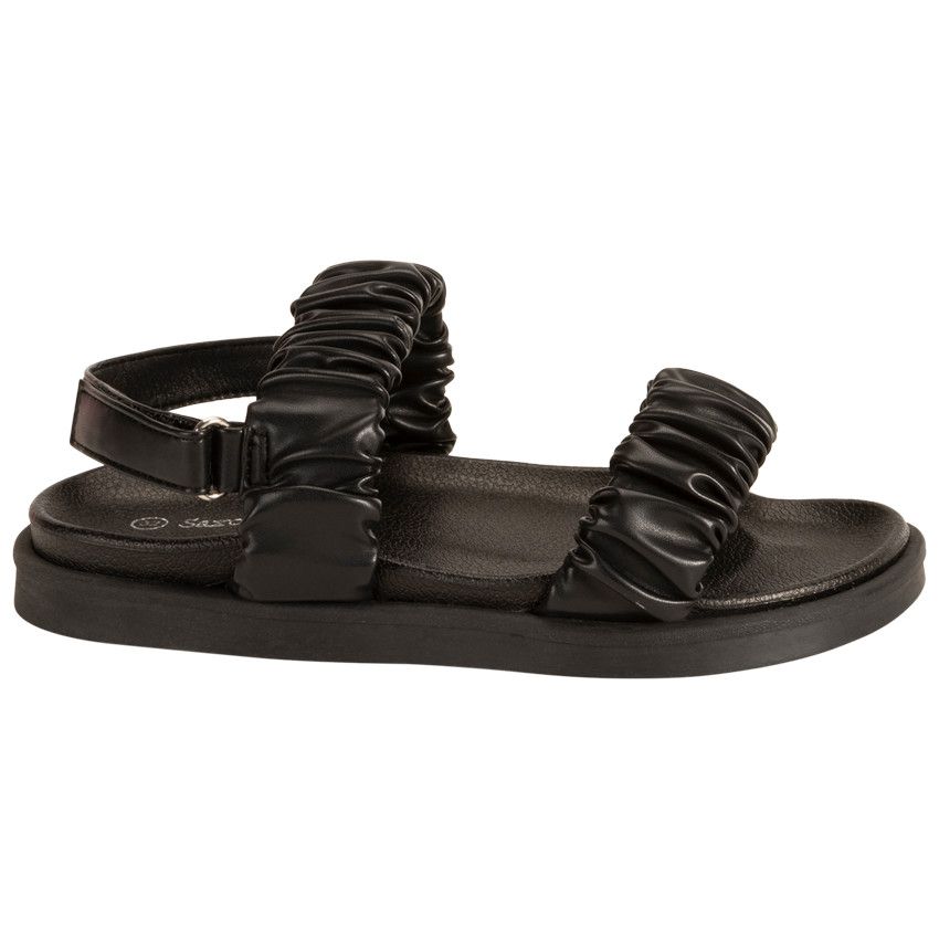 Sandales en simili cuir à grosses brides effet plissé pour fille - Noir