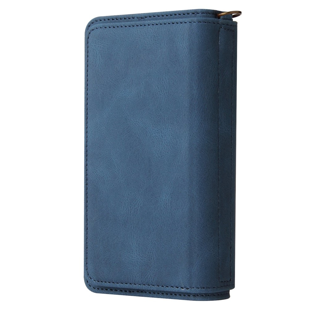 iPhone 14 Pro Leder Wallet Etui Tasche mit 13 Kartenfächern   Münzfach - Blau