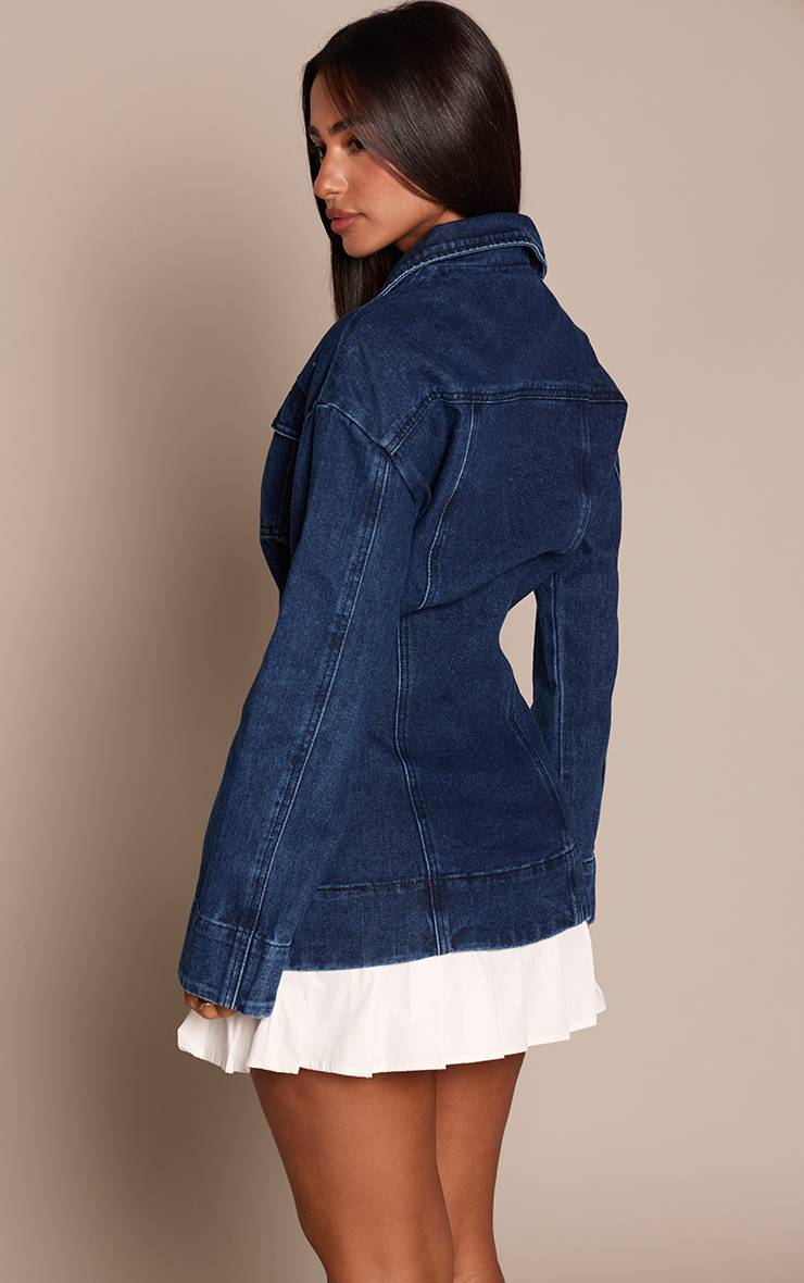 Bleu Indigo Robe Courte Ajustée En Denim Petite Avec Détails Plissés