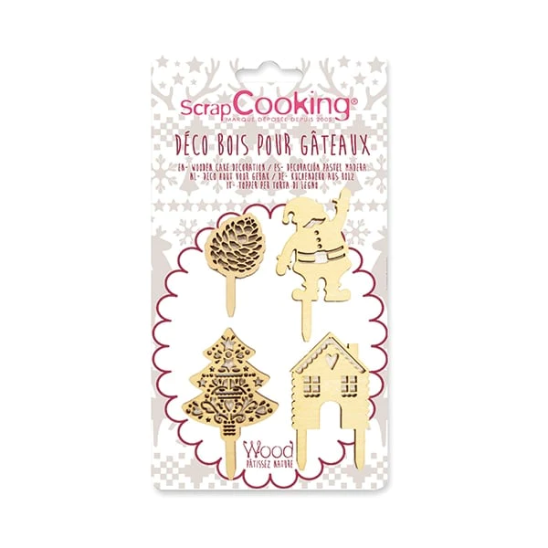 Kit de décorations de Noël en bois pour bûches et gâteaux Scrapcooking