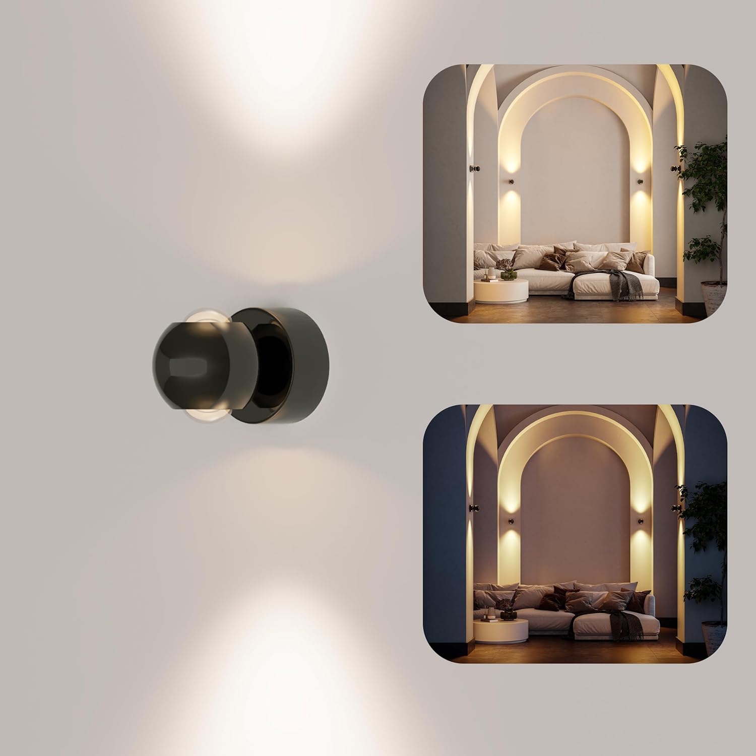 NEONA PONTOS LED Wandleuchte – dimmbar per Fernbedienung, warmweiß (2700K), CRI 96, 360° drehbar, hochwertige Aluminium‑Glas Bauform, Designer‑Licht, 8cm Durchmesser (Schwarz Chrom)