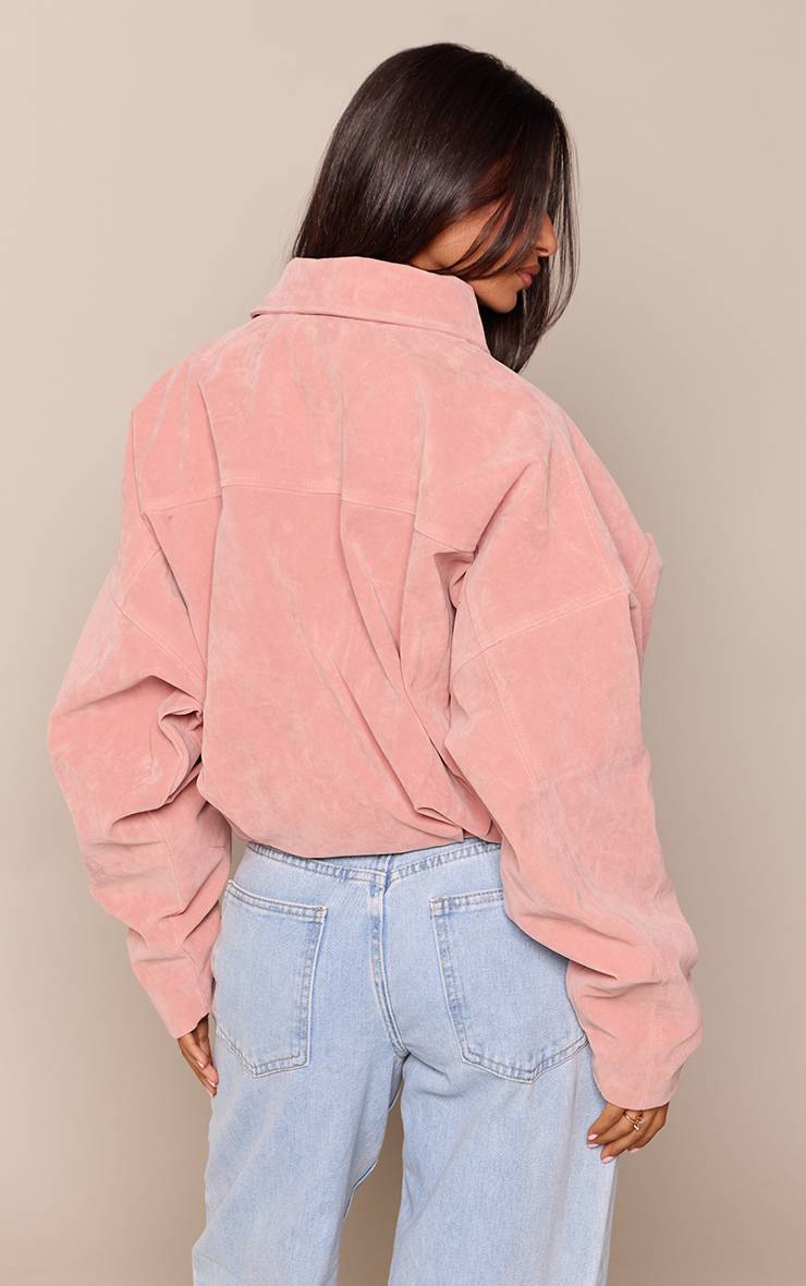 Rose Poudré Blouson Aviateur En Faux Suède Avec Patte De Boutonnage Dissimulée