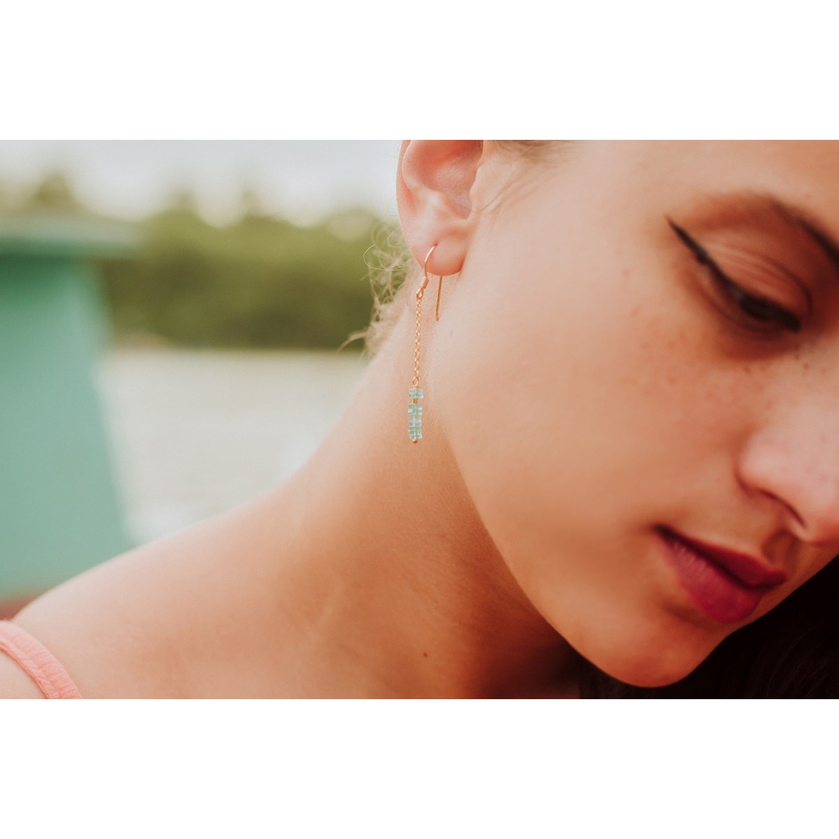 Boucles d'Oreilles Apatite Bleue en Argent 925 Doré