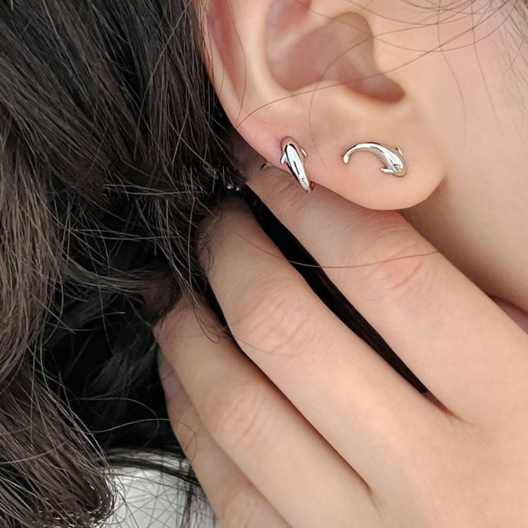 Hansha - 925 Sterling Zilveren Vis Oorbel
