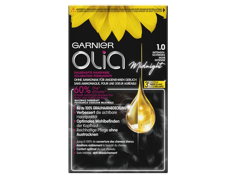 Garnier Haarcoloration Olia 1.0 Intensiv-Schwarz Haarfarbe sorgt für intensive Farbkraft und geschmeidiges, glänzendes Haar