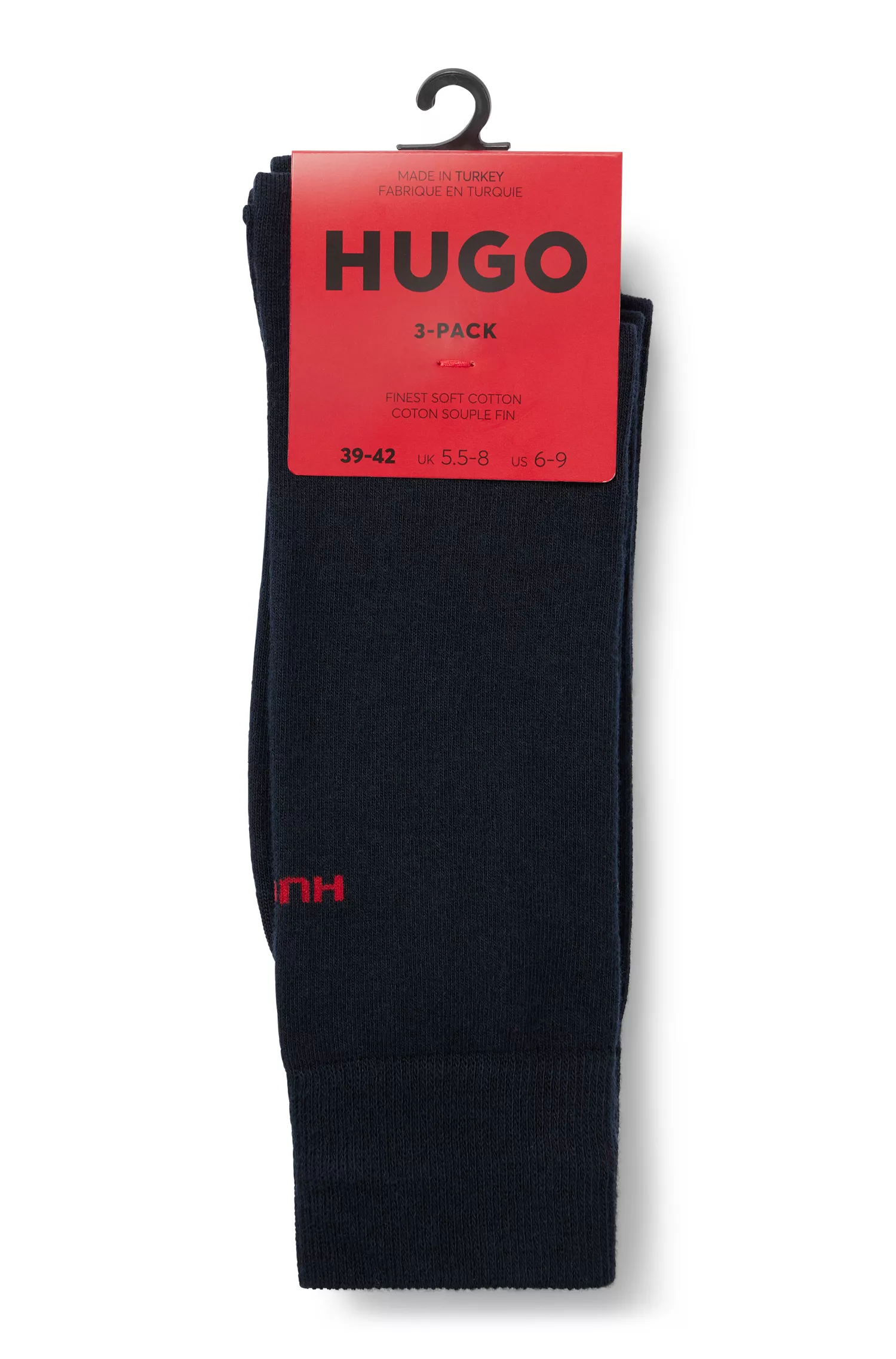 HUGO Vermelho - Pacote com três pares de meias de comprimento normal com detalhes do logotipo.