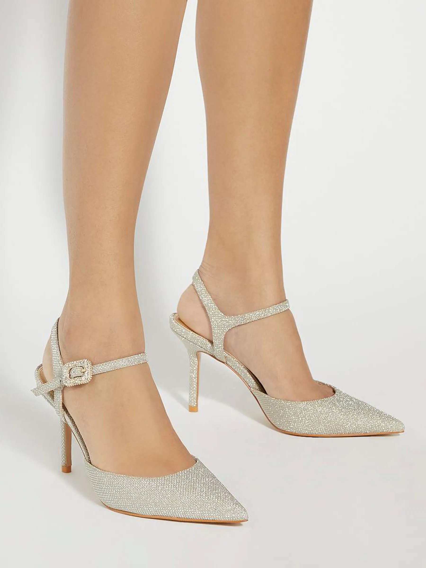 Glittergoud - Dune London Channel Y Back Open Court Heels