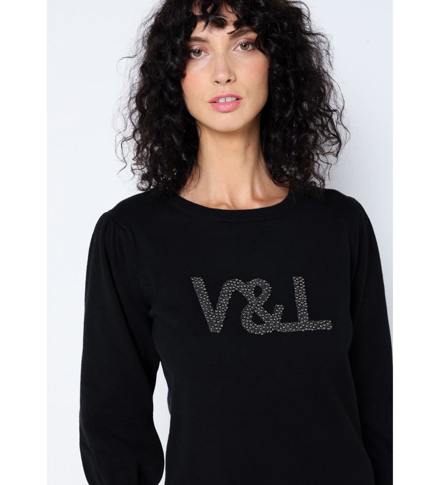 Victorio & Lucchino, V&L Jersey pérolas no peito com botões em manga preta