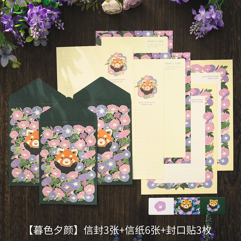 Schattige essentials - Set: Bloemenenvelop + Briefpapier (Diverse designs)