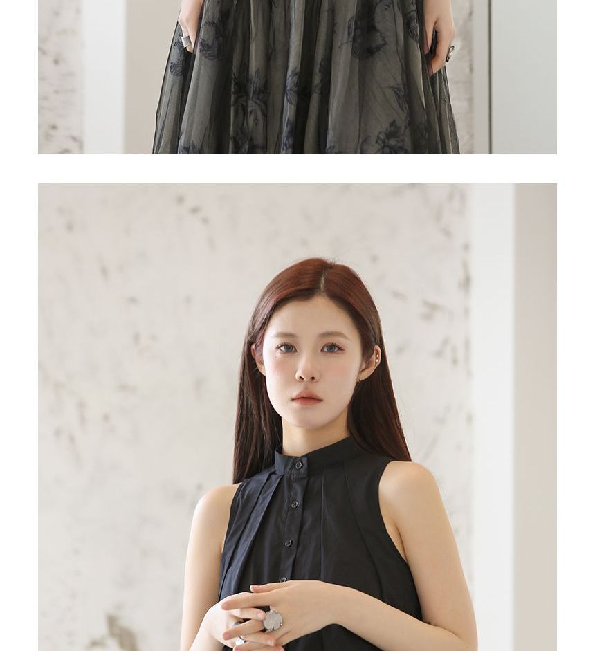 SIMPLE BLACK - Mouwloos effen mesh paneel asymmetrisch overhemd