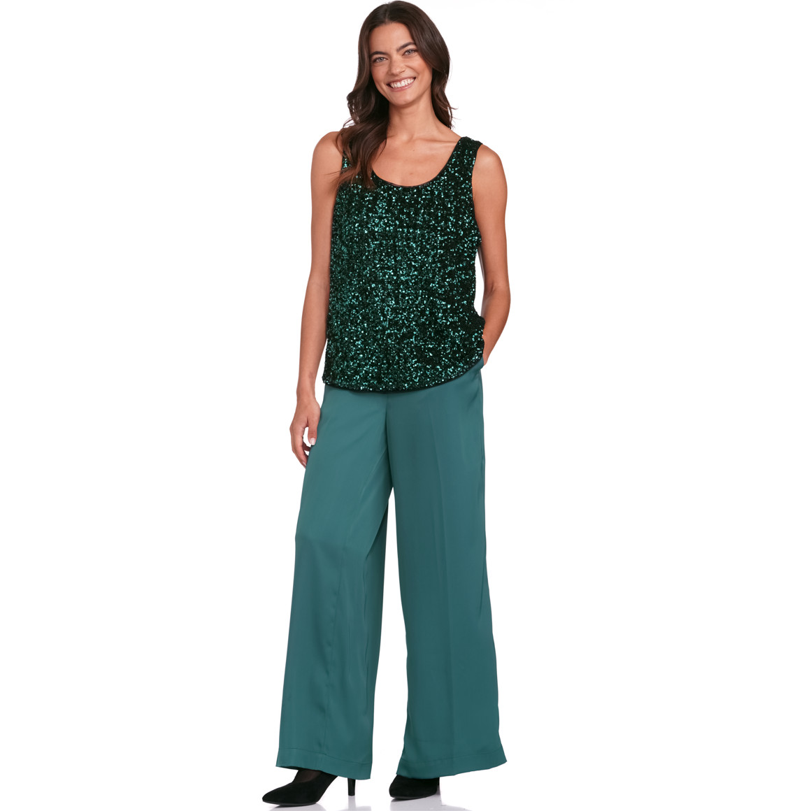 Gina Benotti Damen Palazzo-Hose in Satin-Optik dunkelgrün
