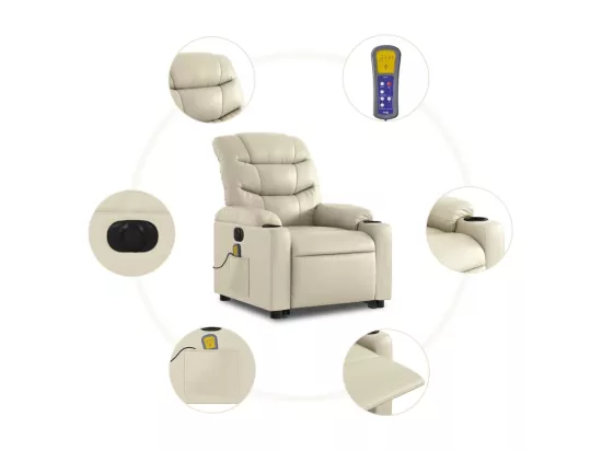 Fauteuil inclinable massant électrique crème similicuir