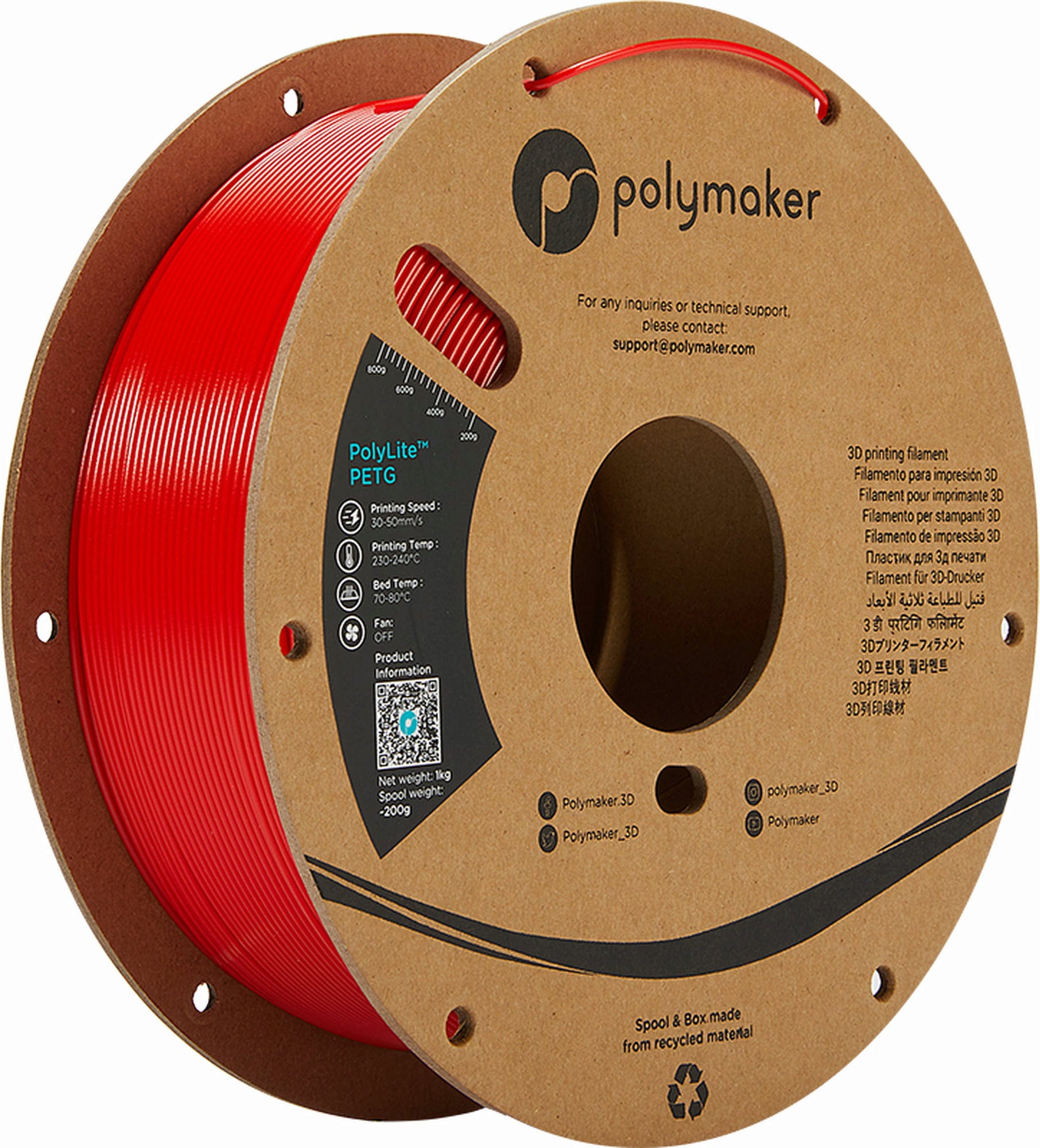 Polymaker  PolyLite PETG Rot, 1,75 mm (1.000 g)    Großartiges Allround-Filament für den täglichen Druck in Rot