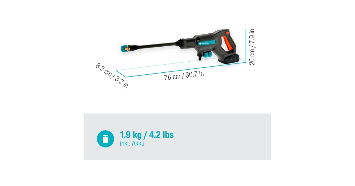 GARDENAAquaClean 24/18 V P4A kant-en-klare set drukreiniger  (Grijs/turquoise, 14800-20, Accu inbegrepen)