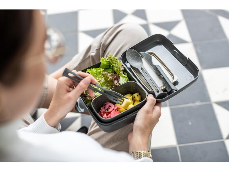 Koziol Lunchbox Candy Set 4-teilig, Dunkelgrau/Grau Lunchbox mit Besteck