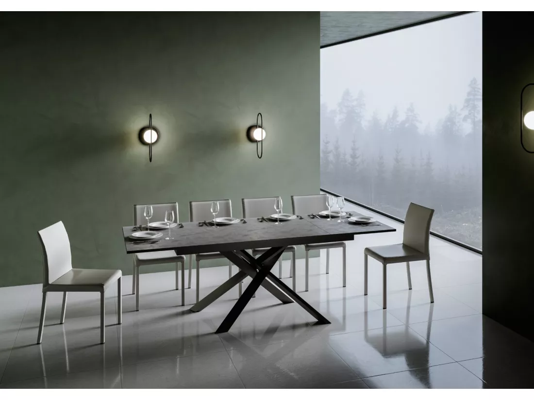 Table extensible 90x160/220 cm Ganty Anthracite Spatulé bande de chante Anthracite cadre Anthracite