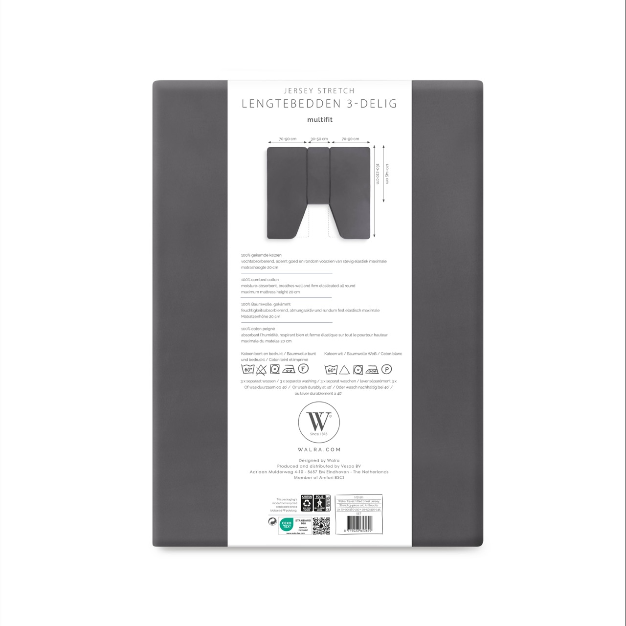 Walra Multifit lengtebed 3 delig hoeslaken - Anthracite