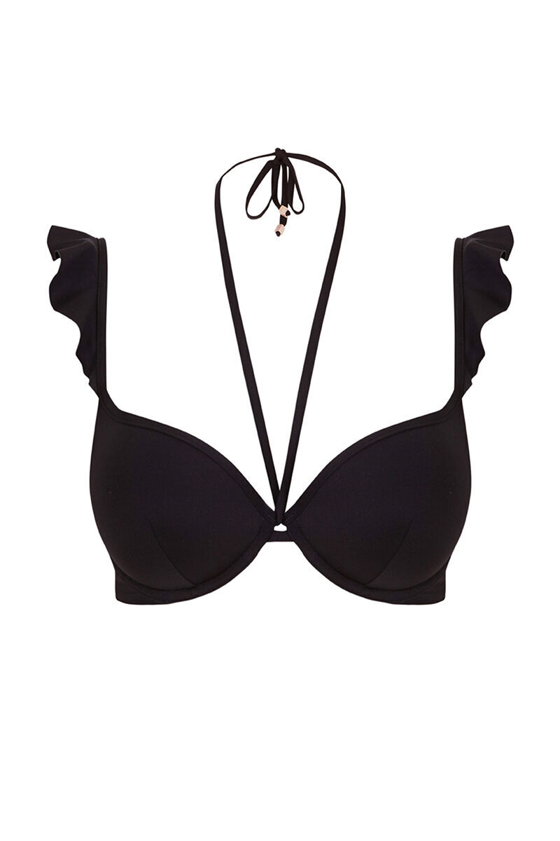 Top de biquíni super push-up com babados preto - preto
