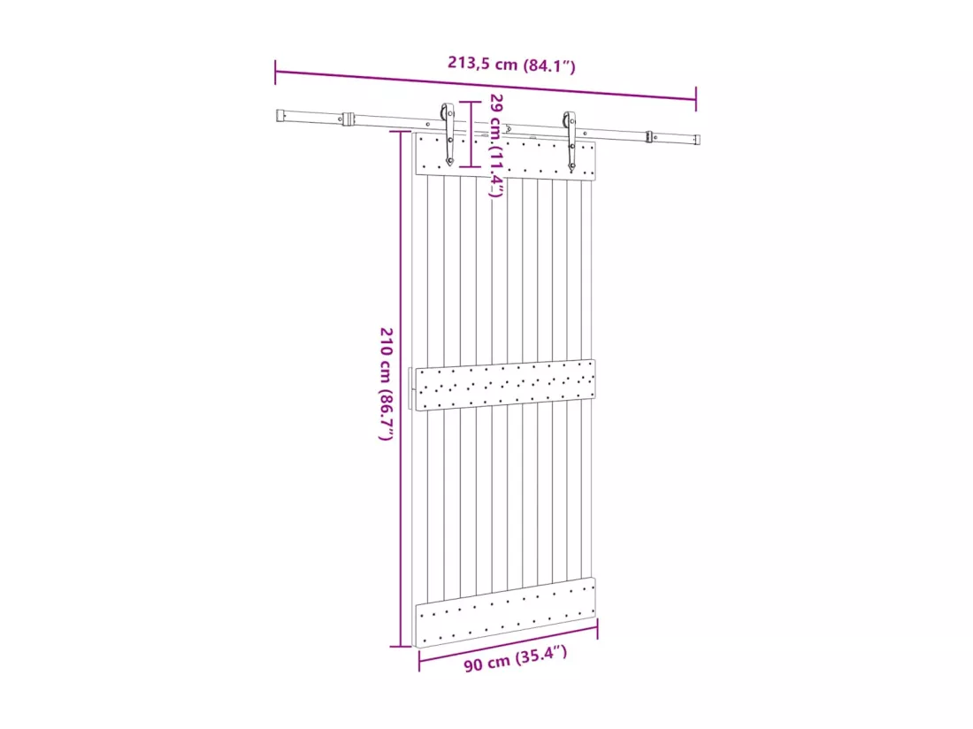 Porte coulissante et kit de quincaillerie 90x210 cm pin massif