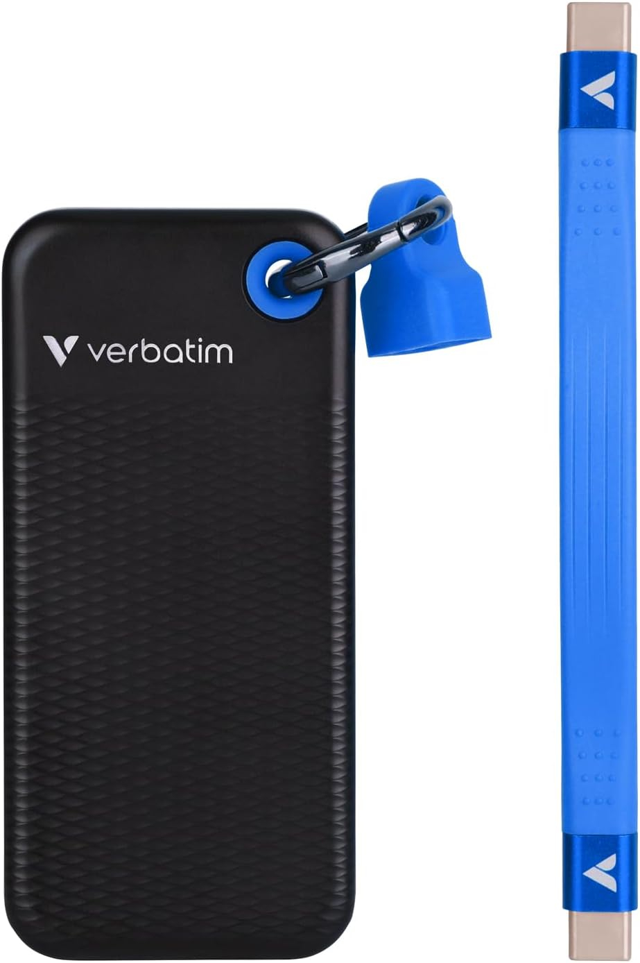 (1TB) Pocket SSD Externe SDD Festplatte USB C 3.2   Schlüsselanhänger mit Kabelbefestigung 10 Gbit/s (32191) - Schwarz / Blau