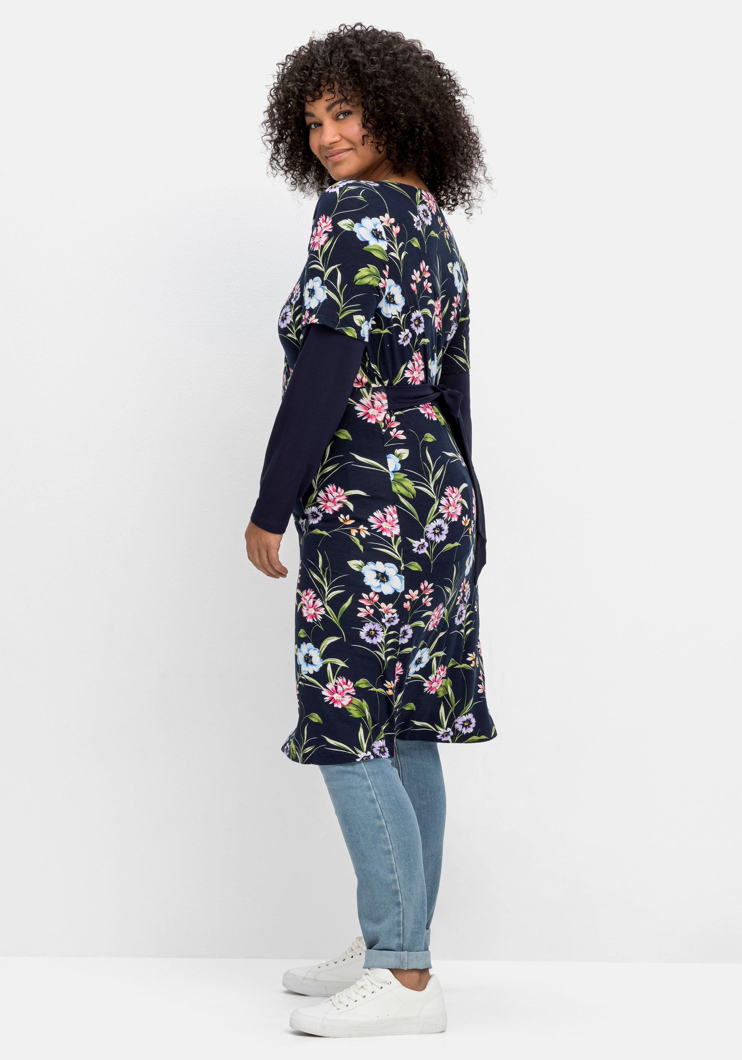 Jerseykleid im Wickelschnitt, mit Blumendruck