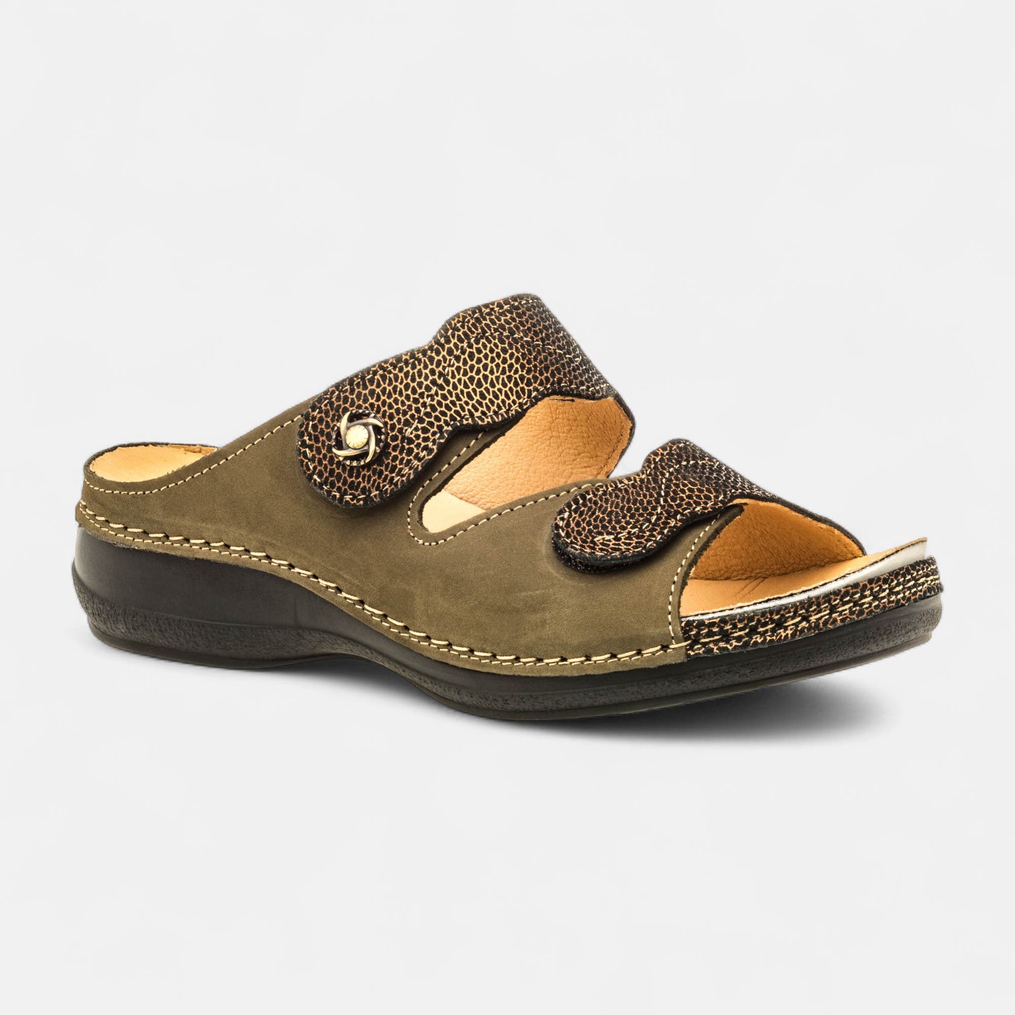 Nu-pieds confort Femme en cuir kaki