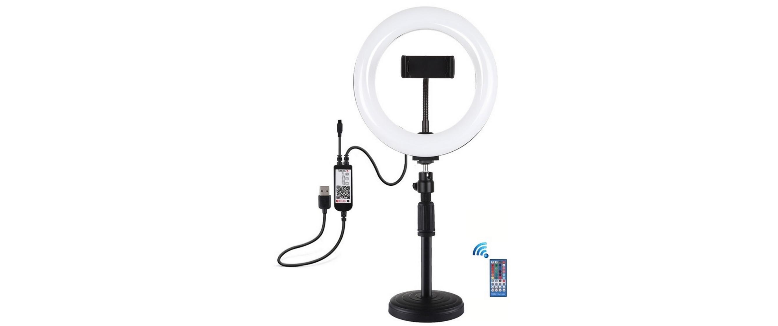 Videoleuchte Bi-Color USB 20 cmTransportables Ringlicht mit Stativkugelkopf