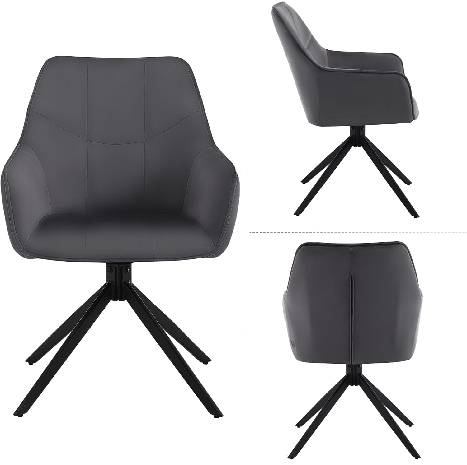 WOLTU Esszimmerstühle drehbar 2er Set, für Esszimmer Wohnzimmer Küche, Küchenstühle gepolstert mit Armlehnen, Metallbeinen, aus Samt, Dunkelgrau