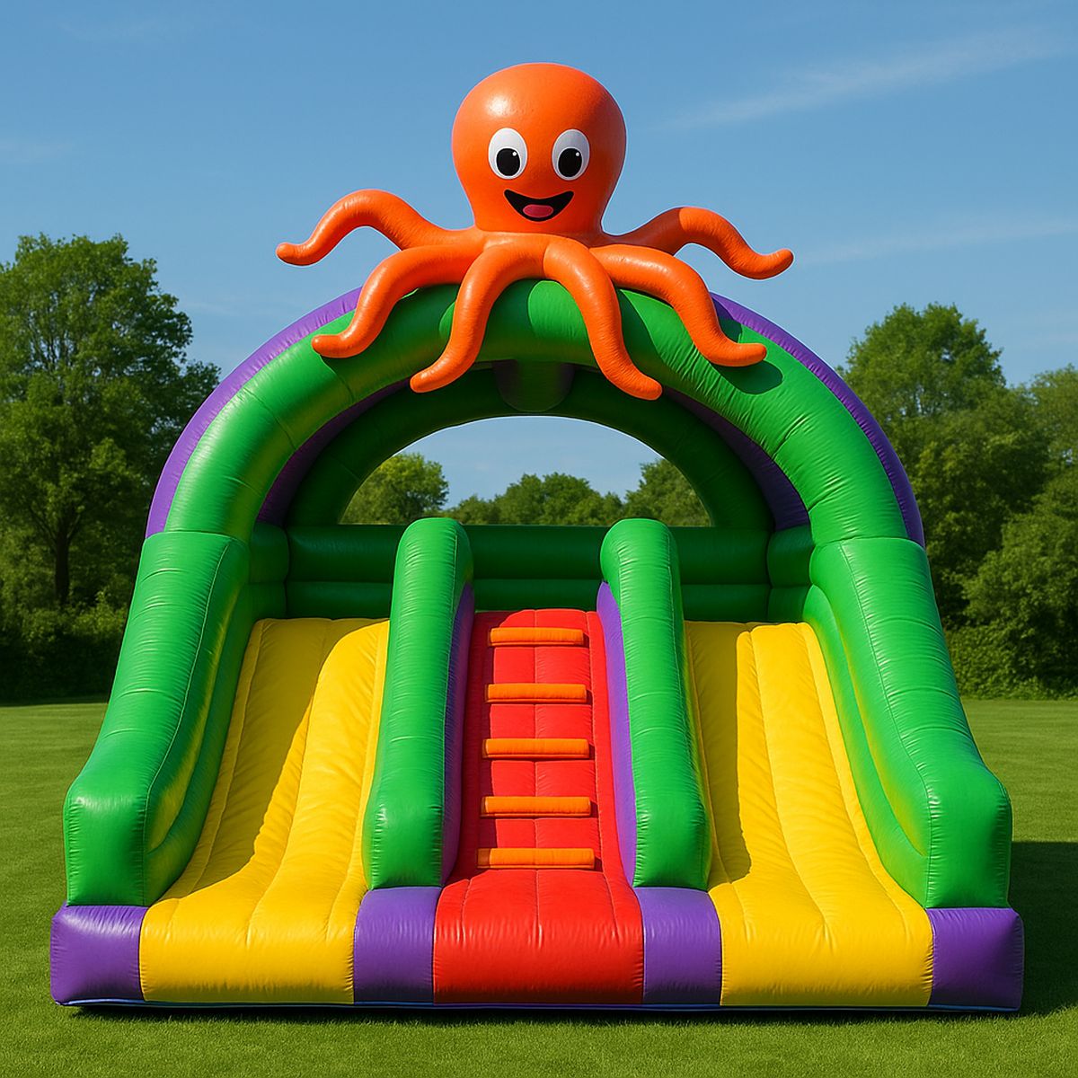 Aufblasbare Kinderrutsche Krake PVC Grün/Gelb/Rot/Lila/Orange 400cm