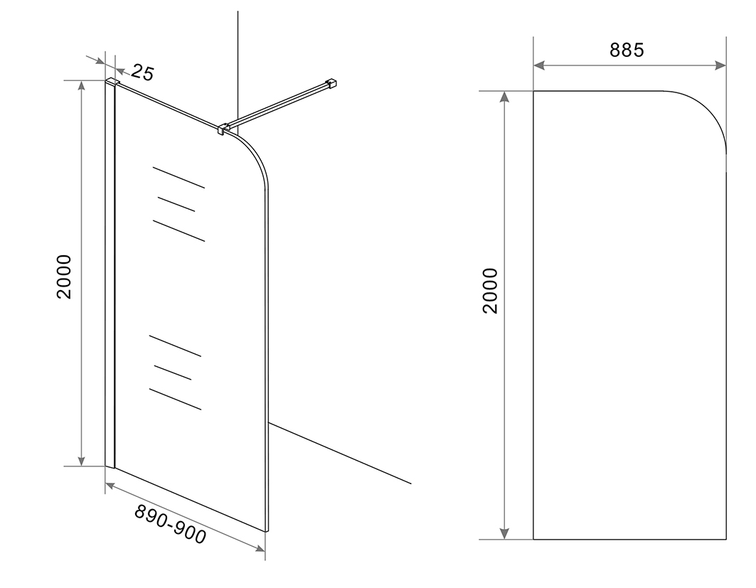 Mueller Curvello afgeronde glaswand 90x200cm met rookglas anti-kalk