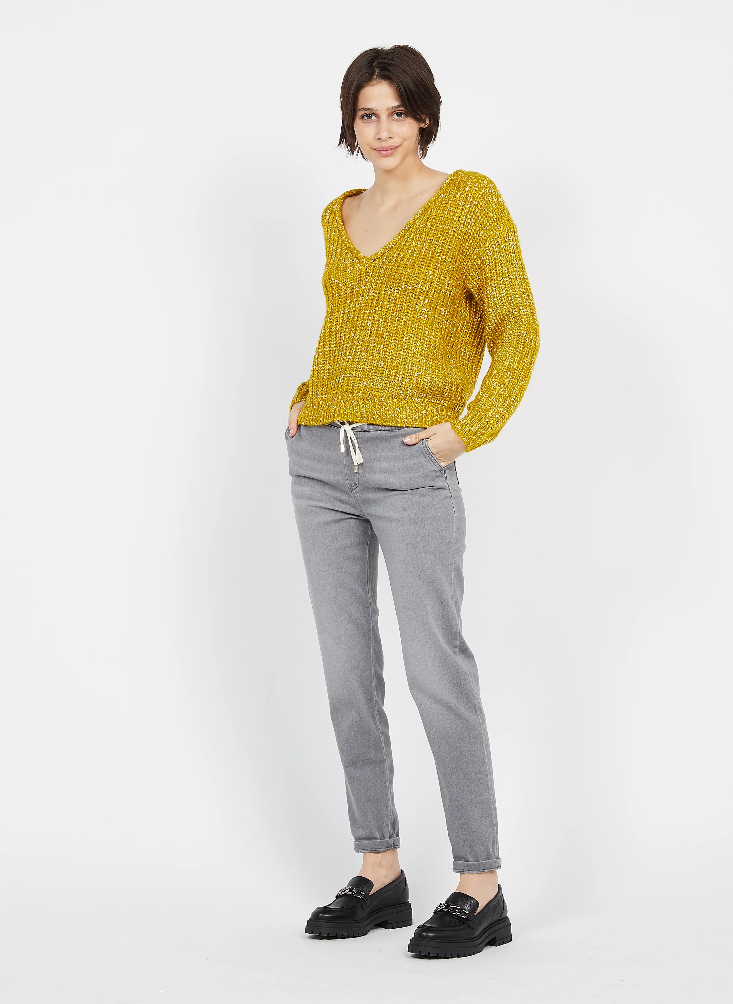 Pull col v ample | Jaune