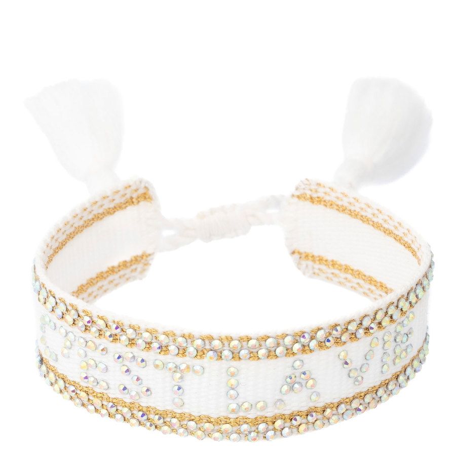 DARK Woven Friendship Bracelet With Crystals C'est La Vie White With Gold