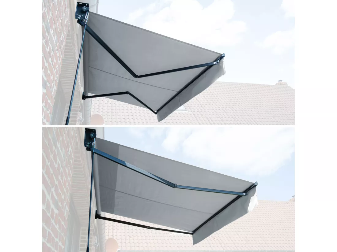 Store banne SAULE 3,5 × 3m - Toile grise et structure grise - HAPPY GARDEN
