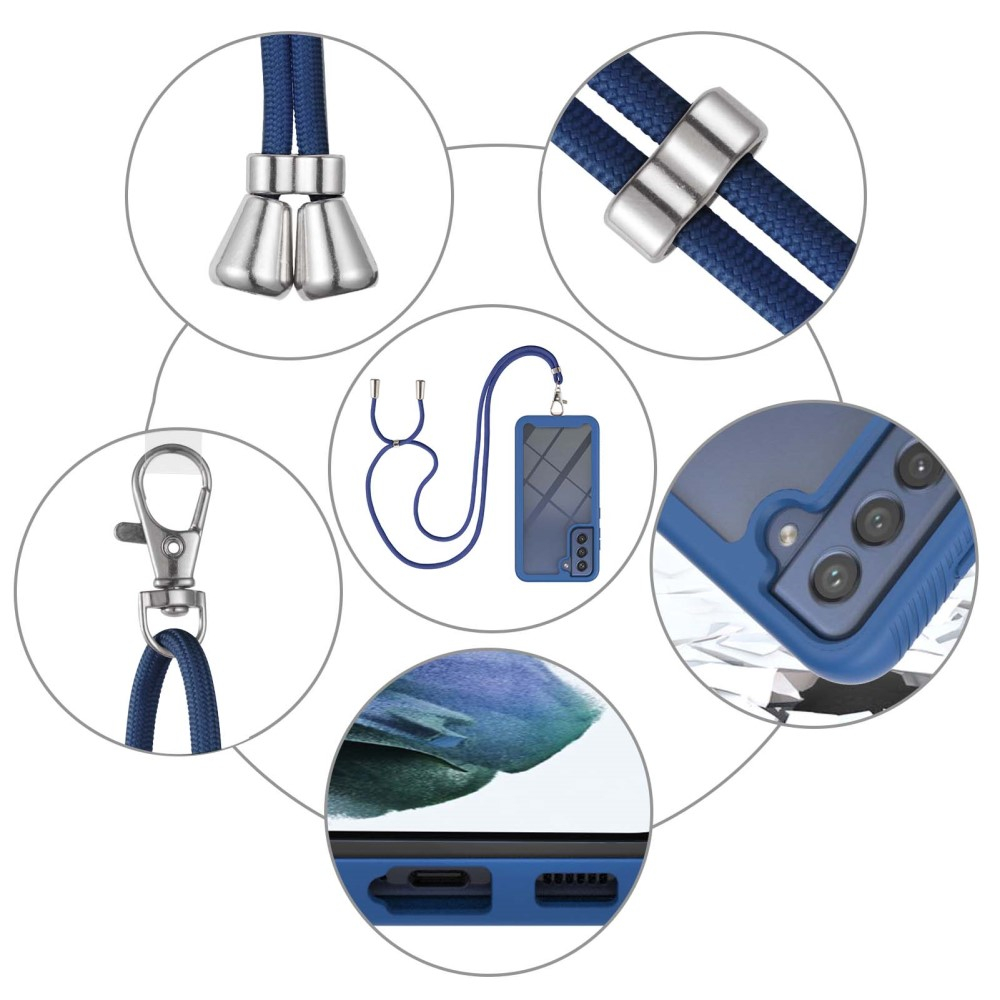 Samsung Galaxy S21 FE 5G Hybrid Hülle Shock Proof   Necklace Handykette (130cm) - Blau