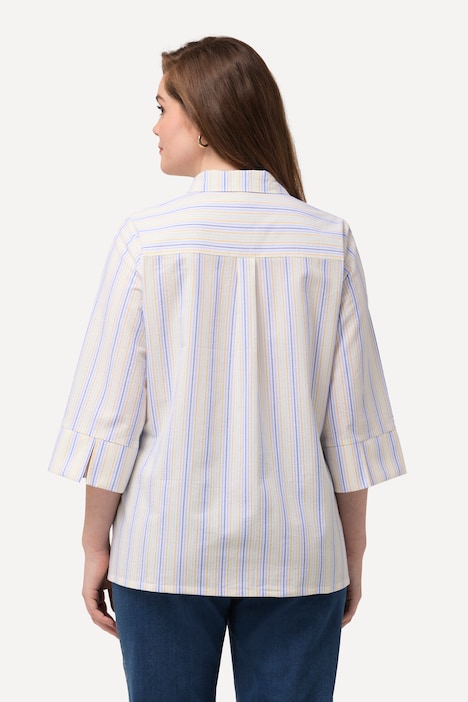 Hemdbluse, Bubble-Strukturtreifen, Hemdkragen, 3/4-Arm