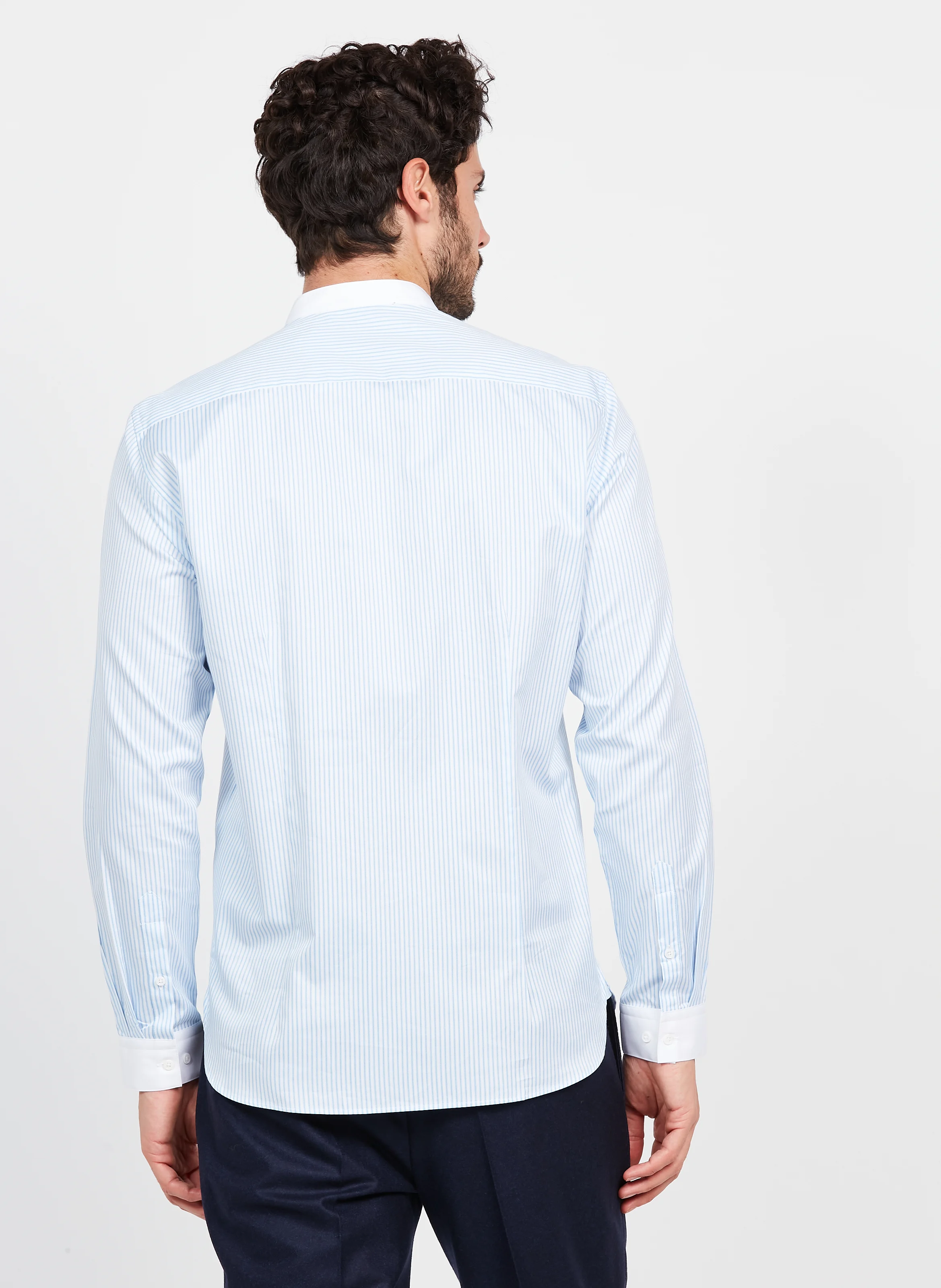 Chemise col Mao slim-fit rayée en coton| Bleu